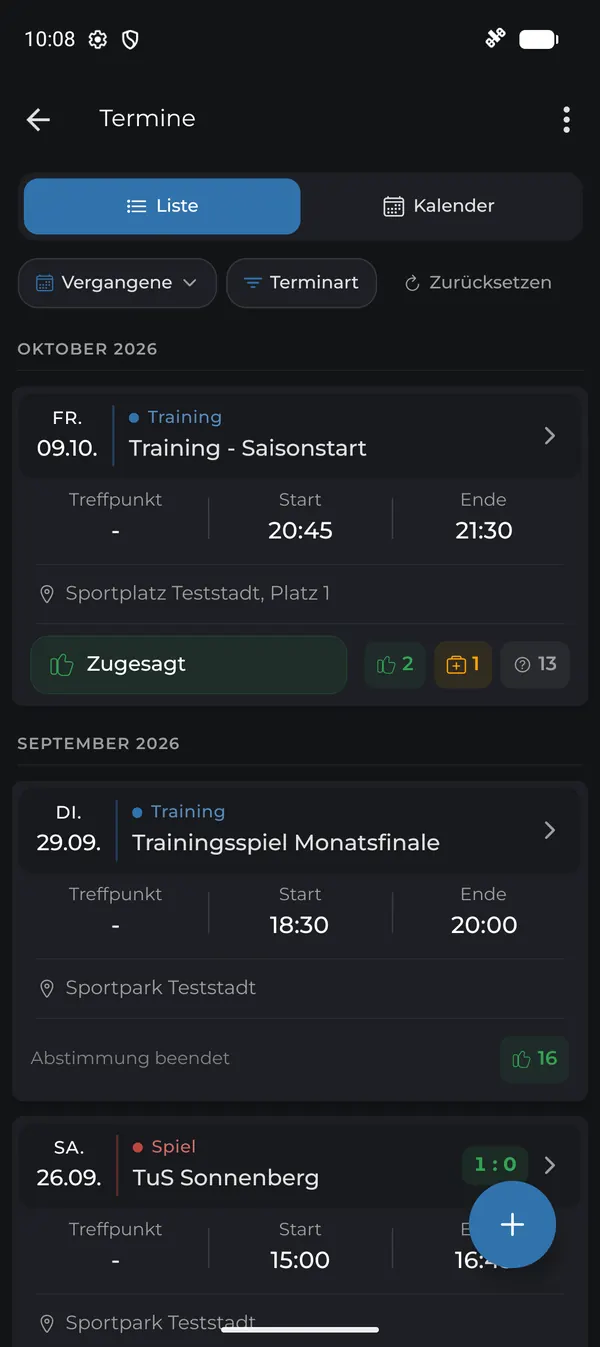 Vergangene Termine mit Ergebnis