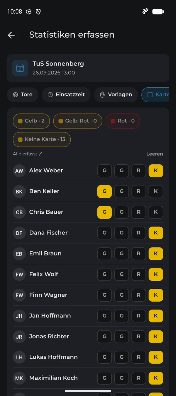 Karten pro Spieler erfassen