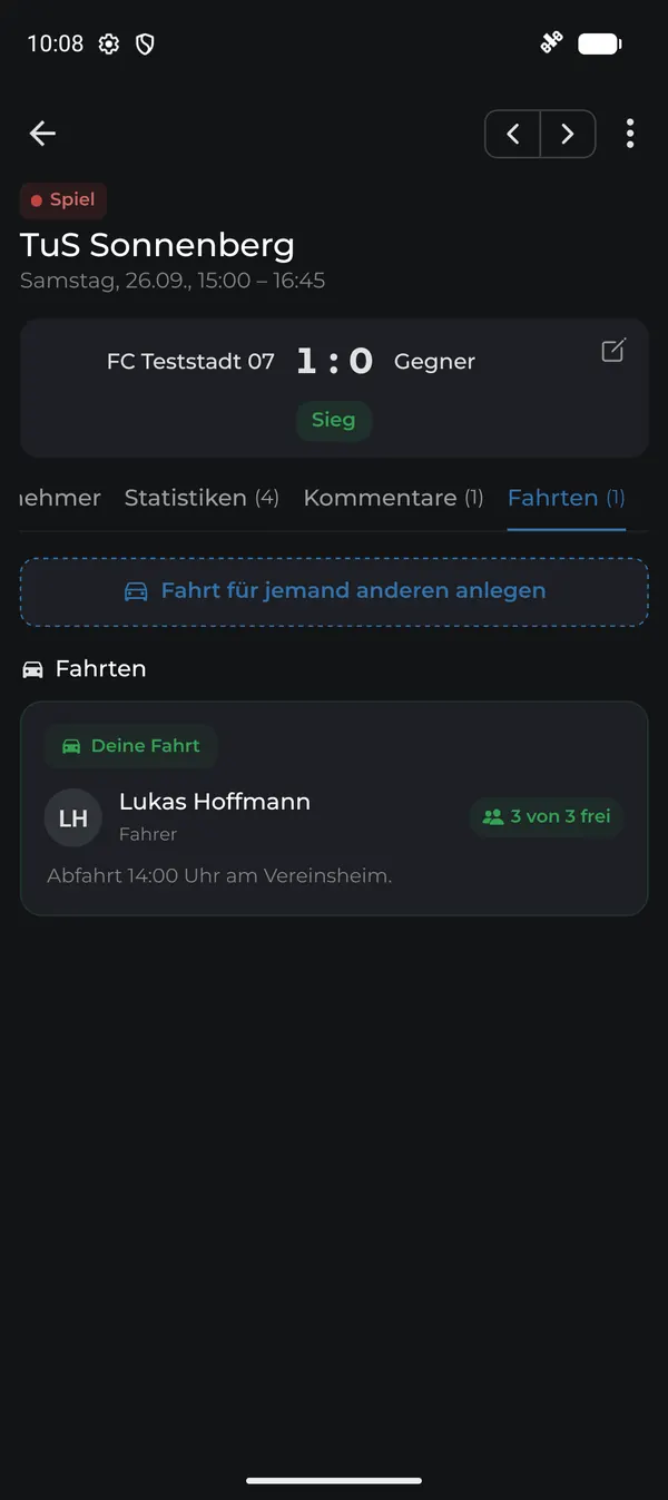 Angebotene Fahrt mit freien Plätzen