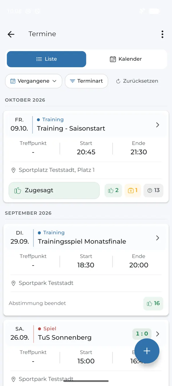 Vergangene Termine mit Ergebnis