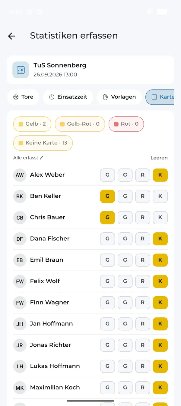Karten pro Spieler erfassen