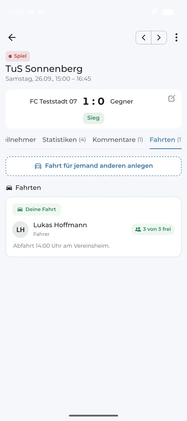 Angebotene Fahrt mit freien Plätzen