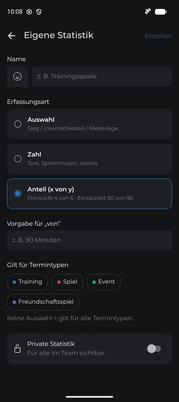 Erfassungsart Anteil mit Vorgabe