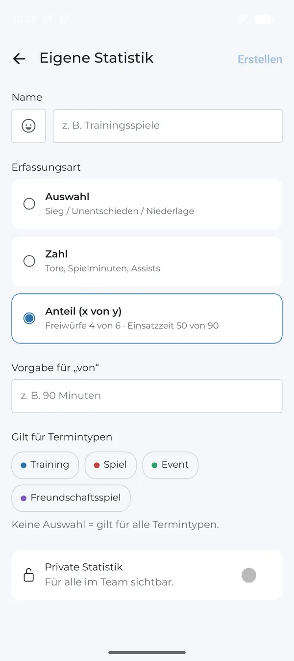 Erfassungsart Anteil mit Vorgabe