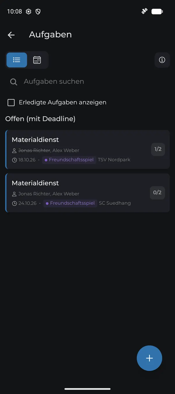Aufgabenliste mit Fortschritt je Aufgabe