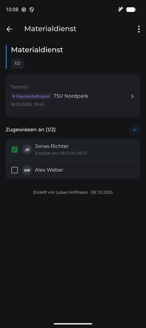 Detailansicht mit Erledigt-Status je Mitglied