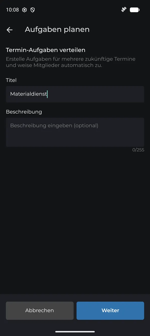 Aufgabenplanung: Titel und Beschreibung