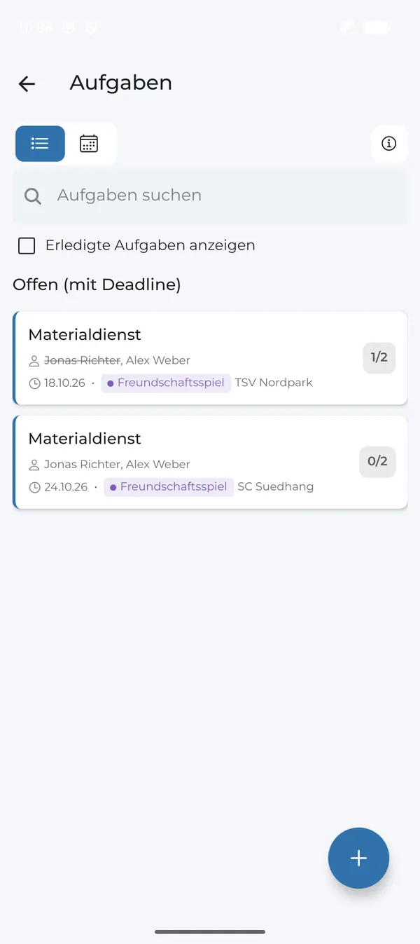Aufgabenliste mit Fortschritt je Aufgabe