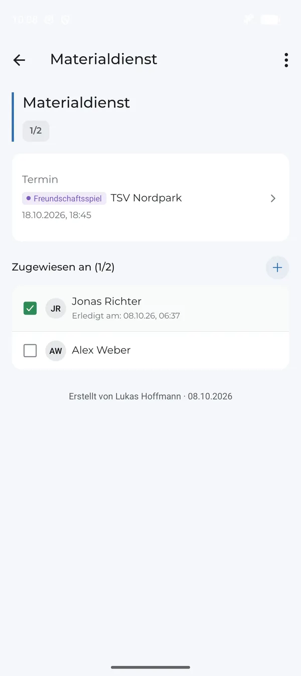 Detailansicht mit Erledigt-Status je Mitglied