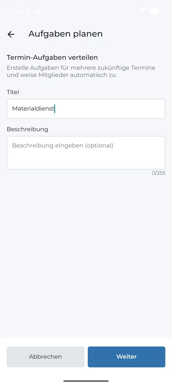 Aufgabenplanung: Titel und Beschreibung