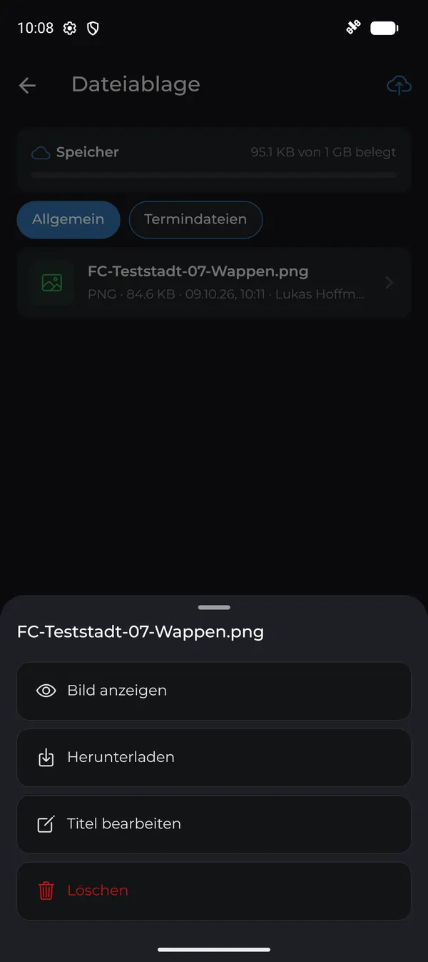Aktionen: Anzeigen, Herunterladen, Titel bearbeiten, Löschen