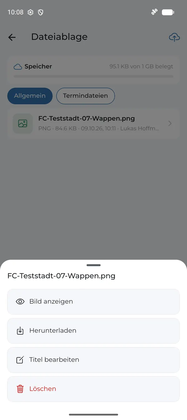 Aktionen: Anzeigen, Herunterladen, Titel bearbeiten, Löschen