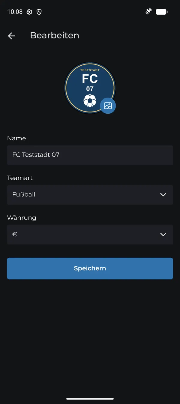 Fertiges Teamprofil mit Wappen, Name und Teamart