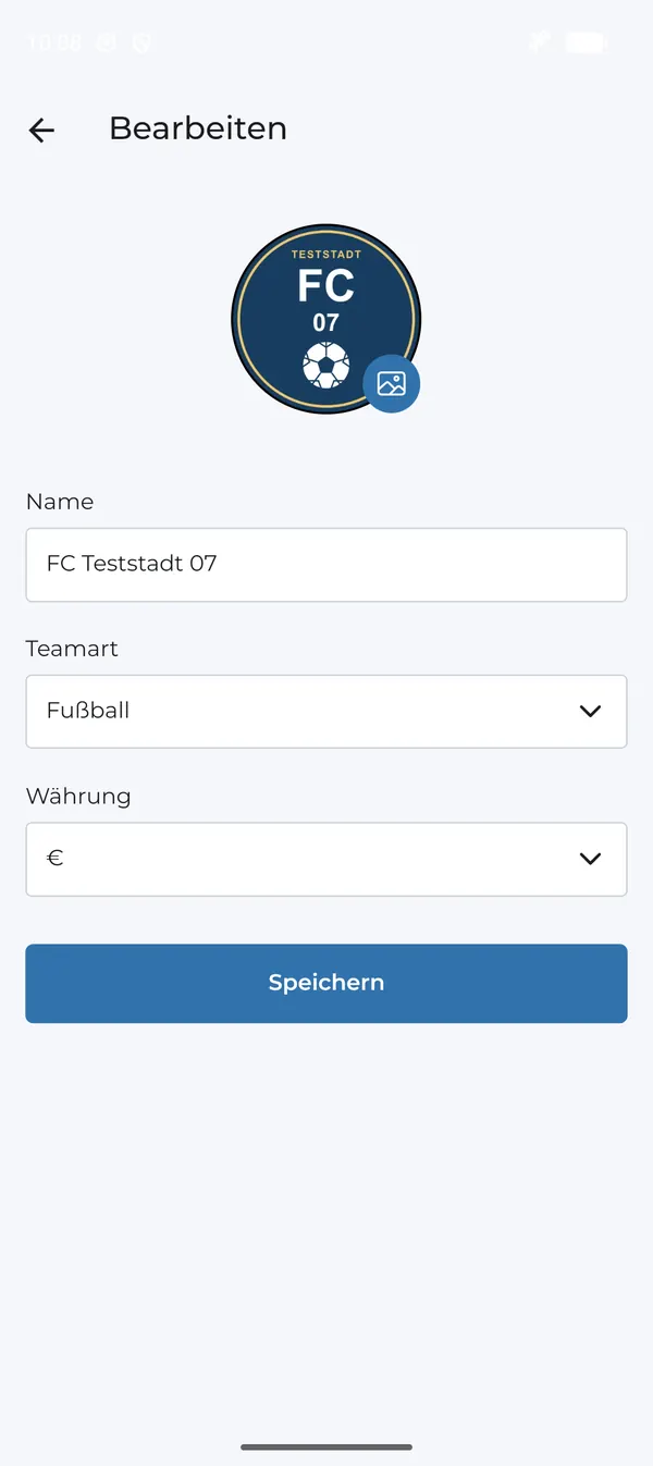 Fertiges Teamprofil mit Wappen, Name und Teamart