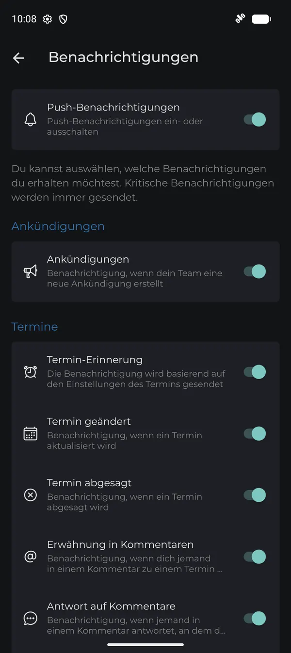 Benachrichtigungen in TeamCaptain