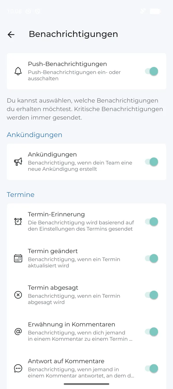Benachrichtigungen in TeamCaptain