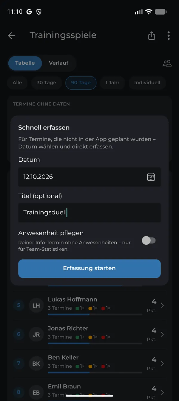 Schnell erfassen mit Datum und Titel