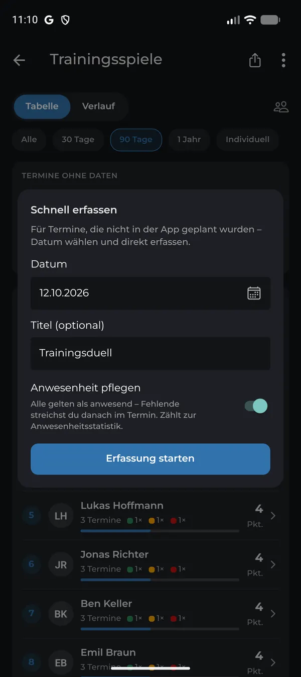 Schnell erfassen mit Anwesenheitspflege