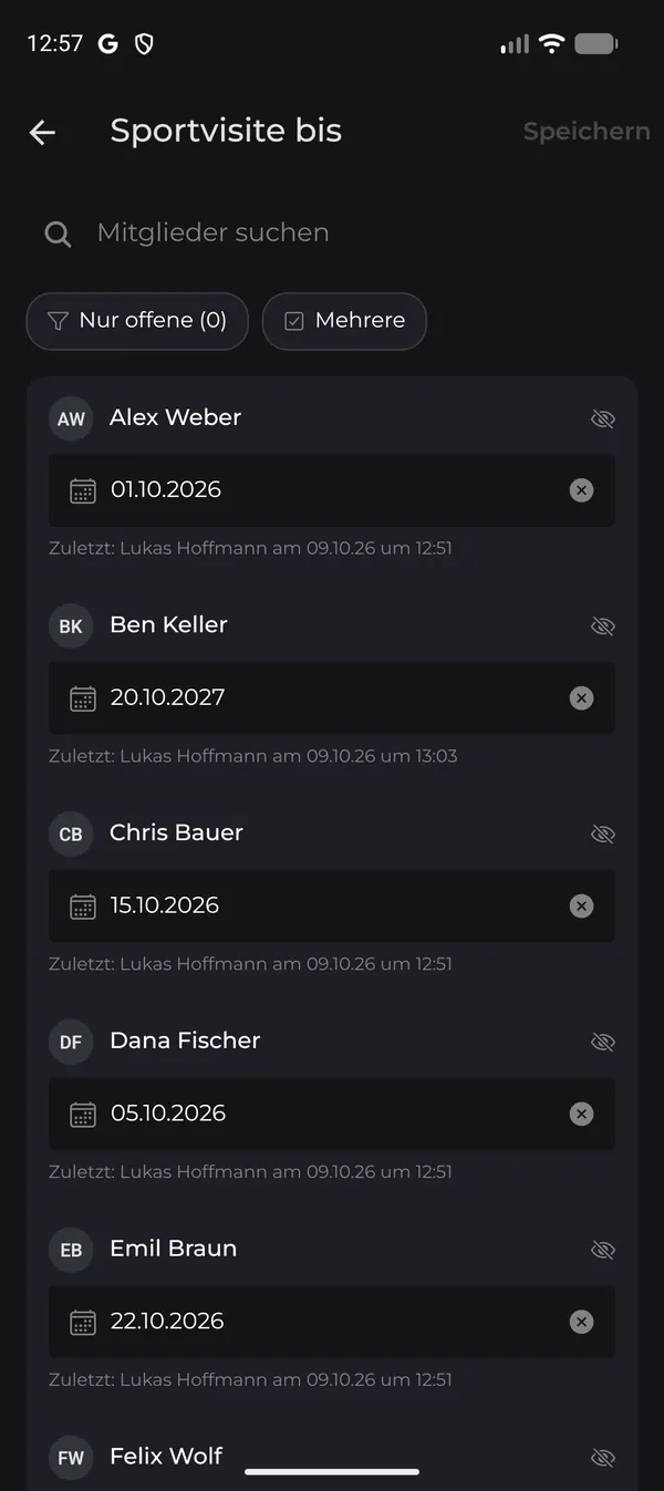Sammelerfassung der Sportvisiten für den ganzen Kader