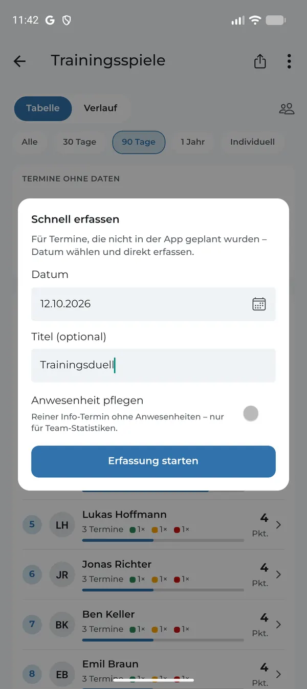 Schnell erfassen mit Datum und Titel