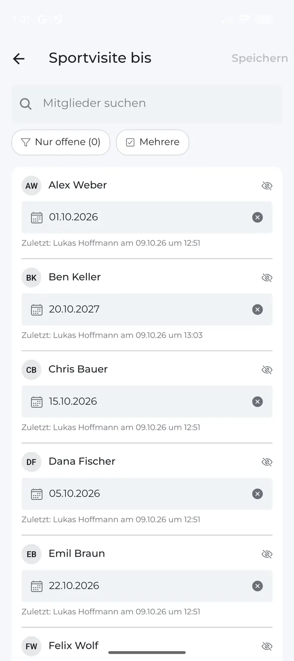 Sammelerfassung der Sportvisiten für den ganzen Kader