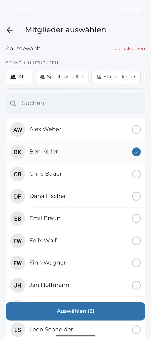 Mitglieder für die private Statistik freigeben